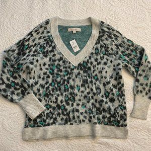 NWT Turquoise Blue Animal Print Ann Taylor Loft Sweater Size S